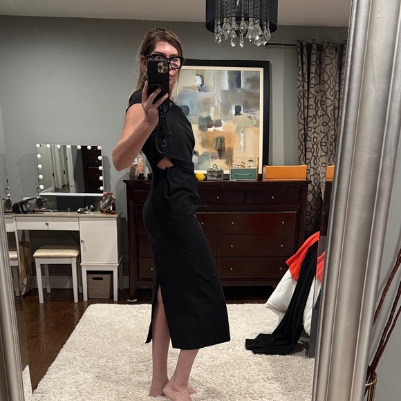 Zara Chic Black One-Shoulder Dress waist open  size L NWT - Picture 2 of 5